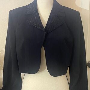Oleg Cassini BlackTie Beaded Short Jacket Size 10 Beaded Collar Special Occasion